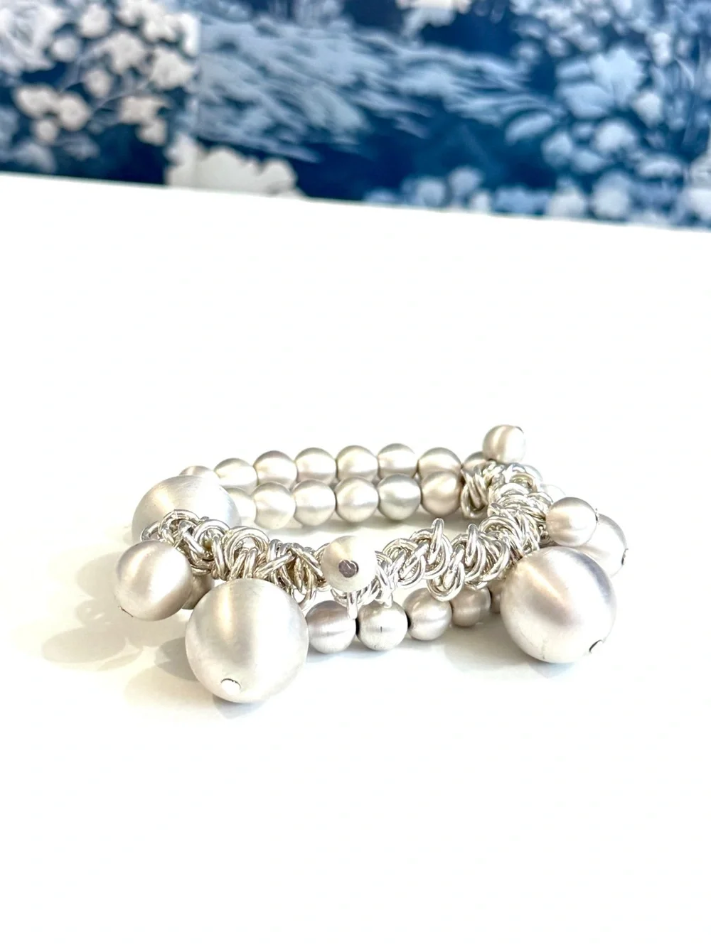 CHICO’S Silver Bauble Charm Multi Strand Stretch Bracelet NWT